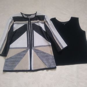 2 piece Set Ming Wang Heritage Colorblock Itarsia Knit jacket Cardigan Tank top